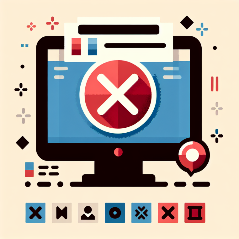 A small, pixelated computer screen displays a prominent red stop button, next to a simple script document marked with a cancel X, and an empty file tray, all rendered in flat 8-bit style with just five distinct colors, no people, no background, and no visible text. The composition gives a clean, symbolic sense of halted tasks and inactivity.